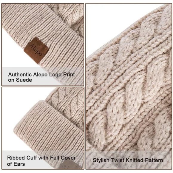 Womens Winter Warm Fleece Lined Knitted Soft Ski Cuff Beanie Hat with Pom Pom main image 6